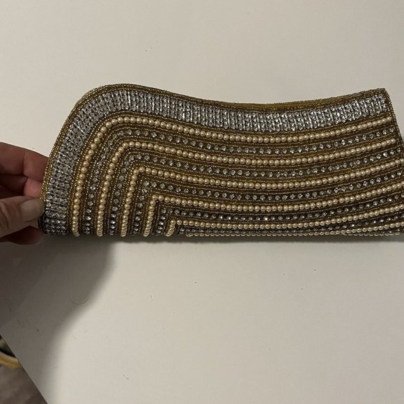 La Regale oval clutch purse evening bag cocktail bag gold with rhinestones - Picture 7 of 10